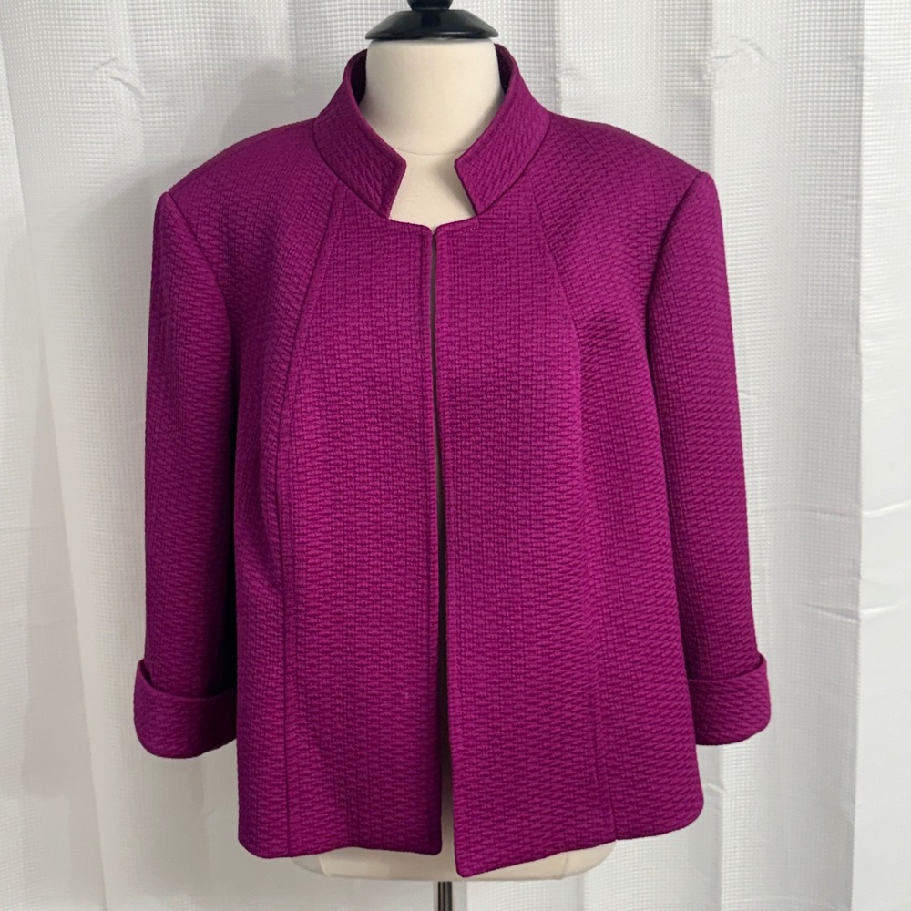 Tahari Arthur S. Levine 3/4 Sleeve Open Front Woven Topper Jacket